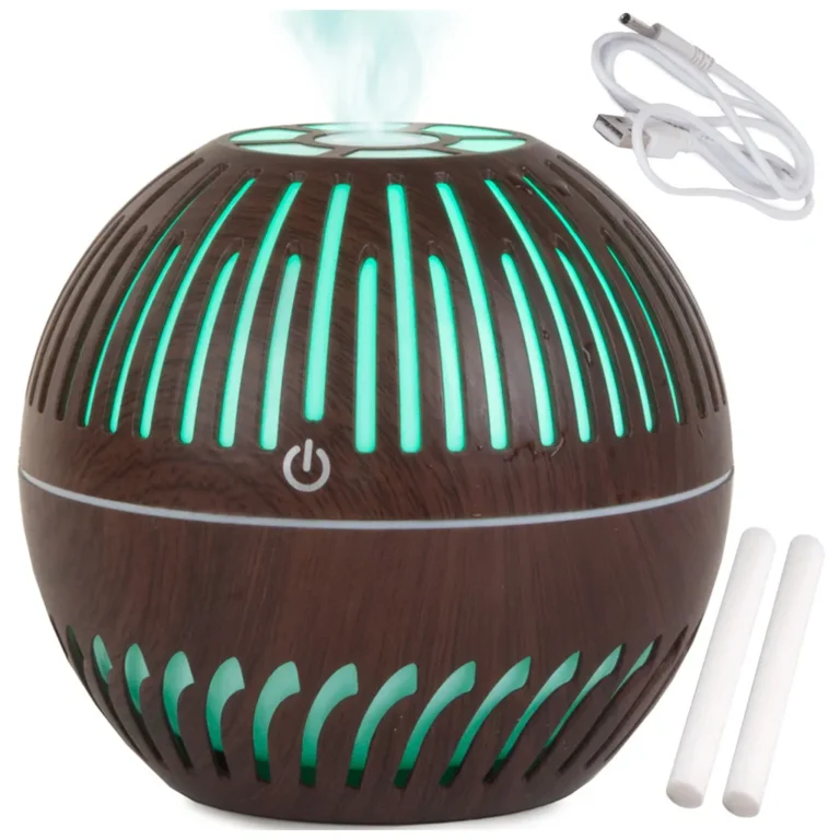 Aromaterápiás  diffúzor, levegő párásító, 300 ml, USB, 3 W, 12x12 cm, barna
