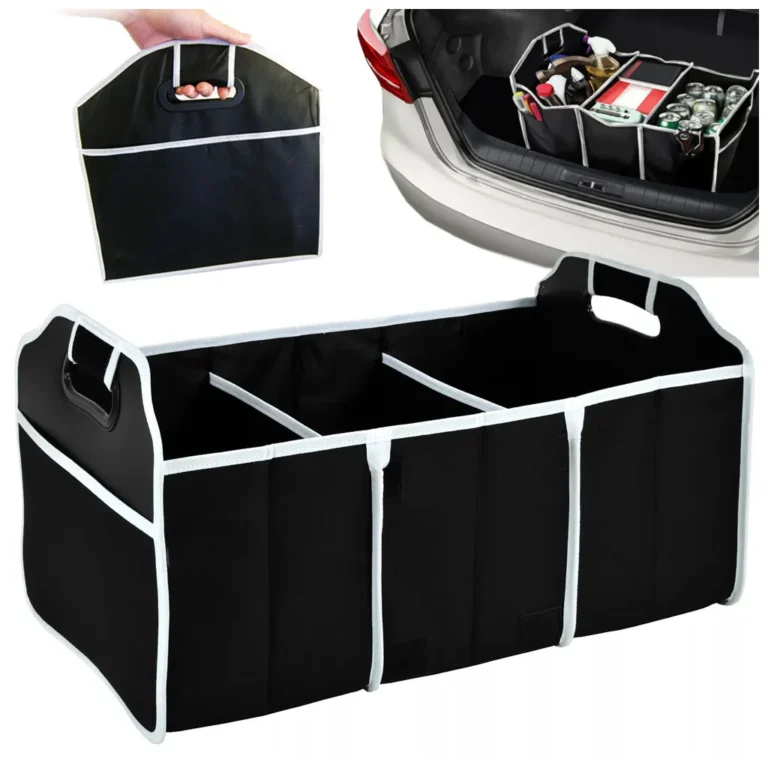 3 rekeszes, összecsukható acsomagtartószervező táska, 58 cm x 32,5 cm x 32,5 cm, fekete