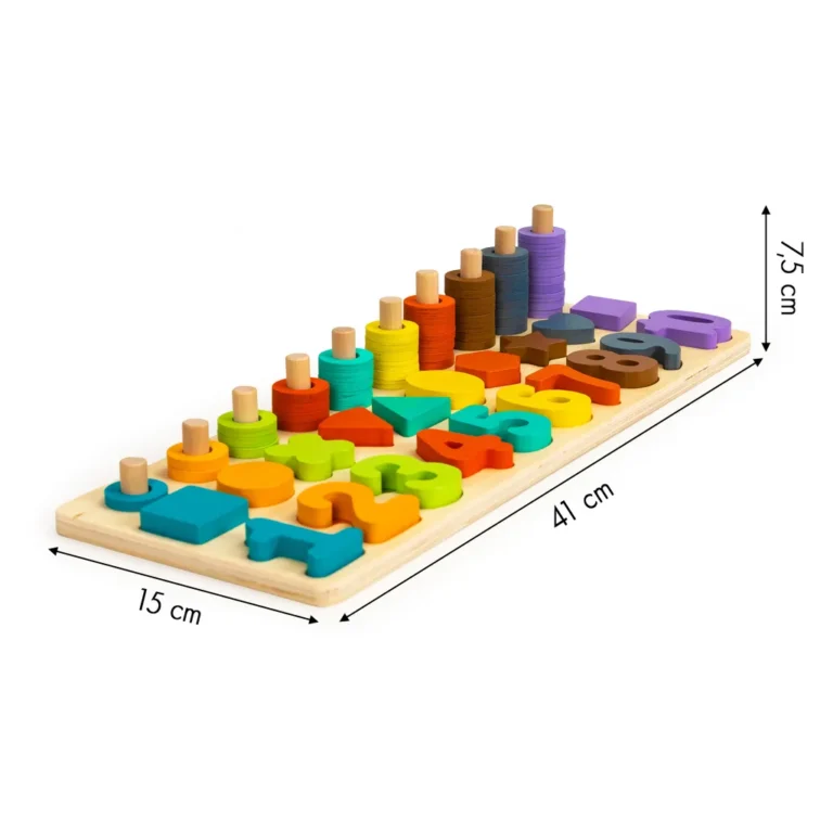 Készségfejlesztő szám- és formakirakó fajáték, színes, 41x15 cm