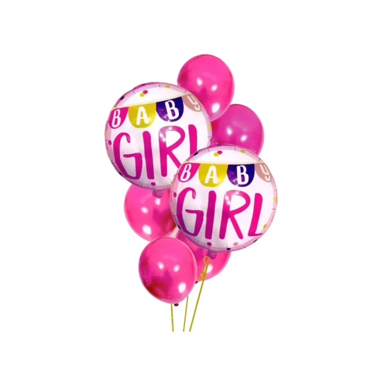 "Baby Girl" születésnapi/babaköszöntő lufi készlet, lányos dekoráció, 7db, 30-46cm