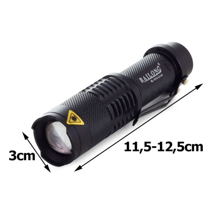 Bailong tölthető  taktikai LED-es zseblámpa CREE zoom XM-L T6 autós töltővel, fekete