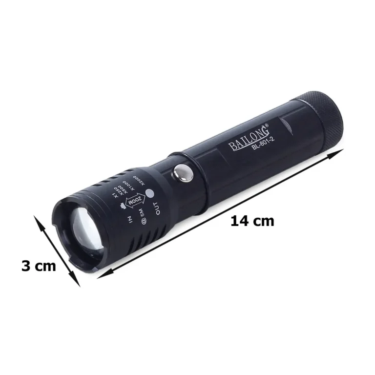Bailong tölthető  zoom CREE XP-E Q5 UV LED taktikai zseblámpa autós töltővel, fekete