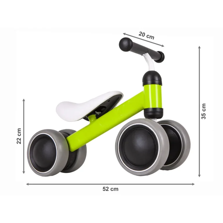 4 kerekű futóbicikli, mini egyensúlyozó bicikli, stabil és biztonságos, 52x35x20 cm, zöld