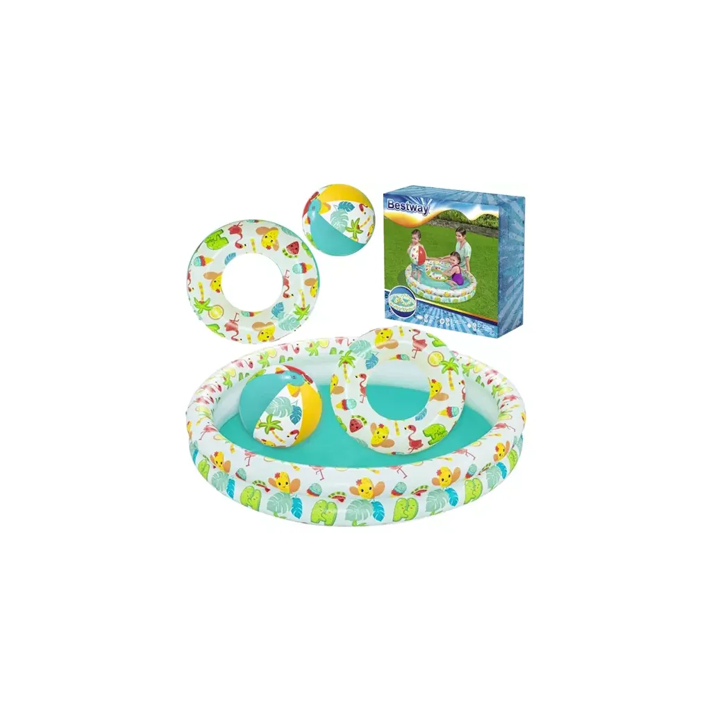 BESTWAY 51124 Gyermekmedence úszógumival, labdával, 122 cm x 20 cm
