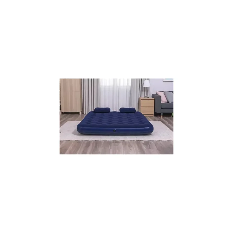Bestway 67374  Felfújható matrac párnával és légpumpával, kék, 203x152x22 cm