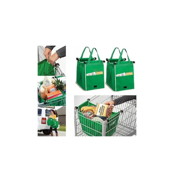 Bevásárlókocsira rögzíthető szövet táska 2 db, 35cm x 25cm x 38cm, zöld
