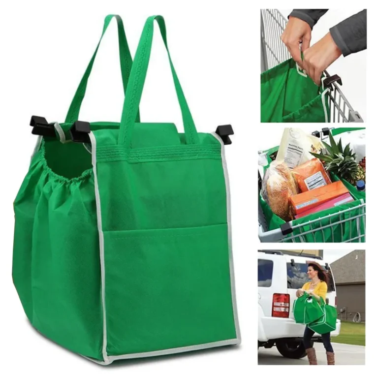 Bevásárlókocsira rögzíthető szövet táska 2 db, 35cm x 25cm x 38cm, zöld