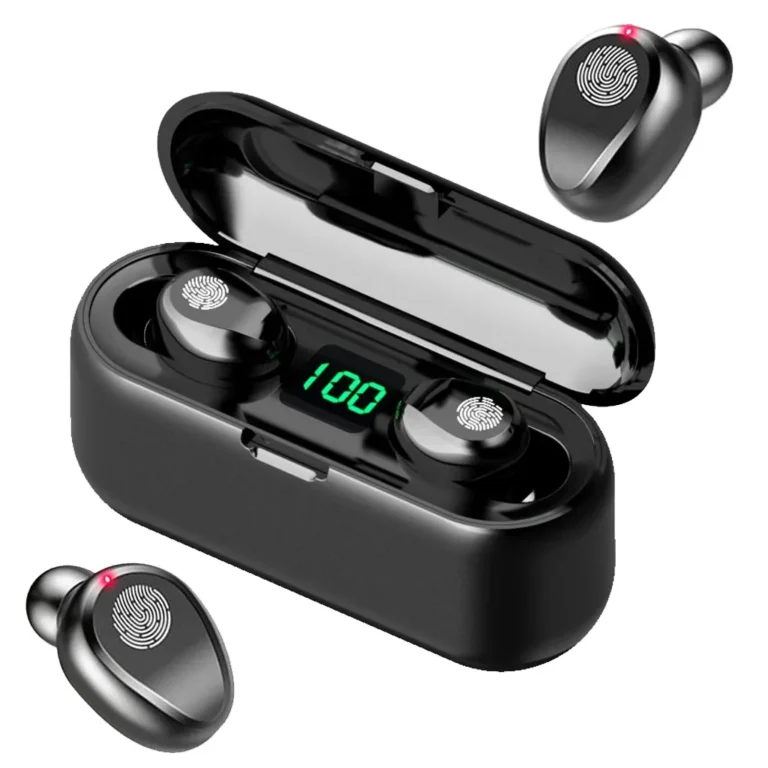 Bluetooth vezeték nélküli fejhallgató tokban, f9 powerbank, Bluetooth V5.0 + EDR, fekete