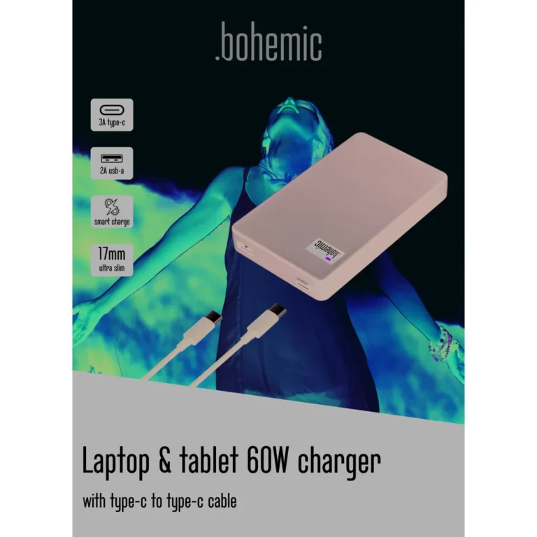 Bohemic Ultravékony univerzális laptop és táblagép töltő, 60W, 114x70x17mm, fekete
