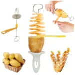 Burgonya spirál készítő 4 rozsdamentes acél nyárssal, 22 cm, sárga
