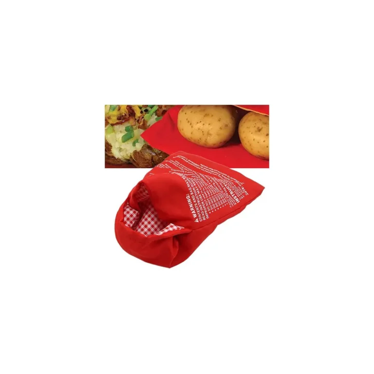 Burgonyasütő zseb mikrohullámú sütőhöz, újrafelhasználható, gépben mosható, 26 cm x 19 cm piros