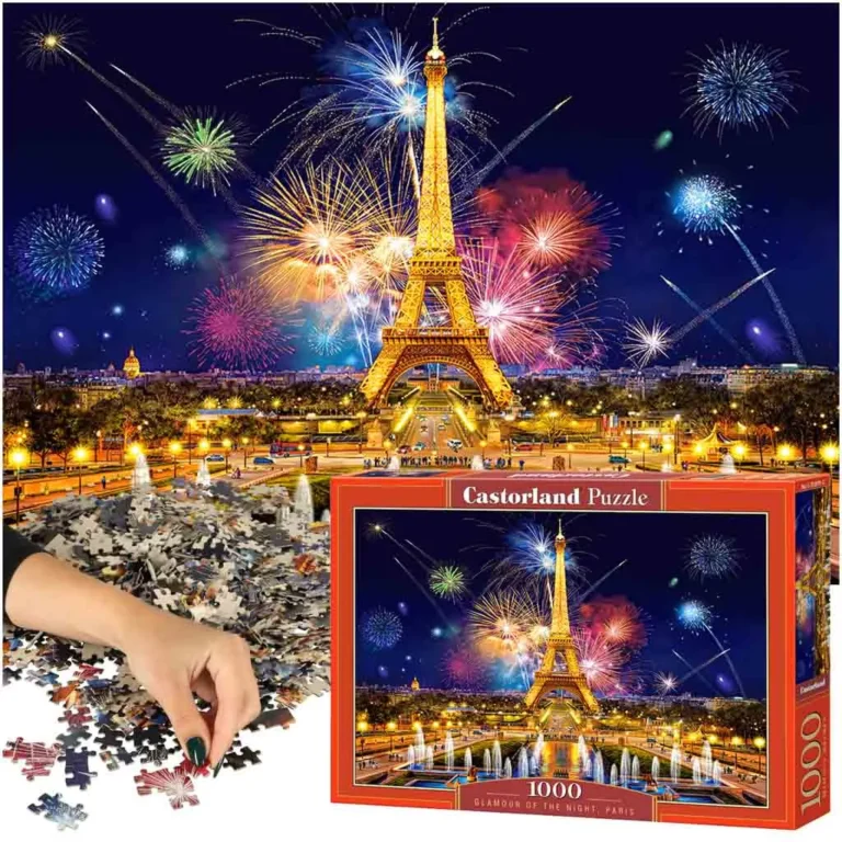 CASTORLAND 1000 db-os kirakó, az éjszaka csillogása, Párizs, tűzijáték az Eiffel-torony felett