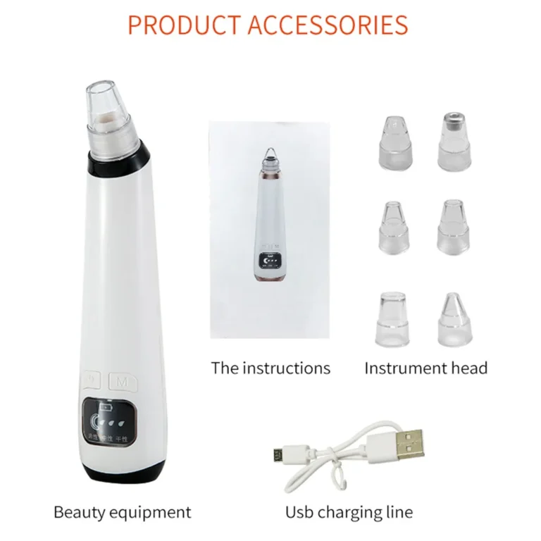 Cenocco Beauty USB-ről tölthető, vákuumos pórustisztító mitesszerek és pattanások ellen 6 cserélhető fejjel, 17 cm, 2.5 W, fehér
