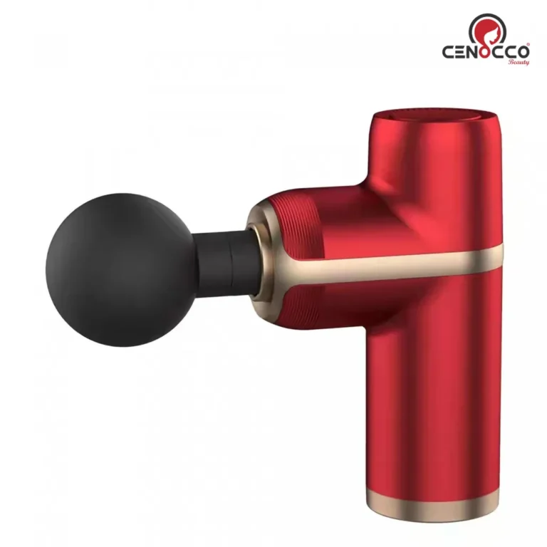 Cenocco hordozható mini masszázspisztoly, 4 cserélhető masszázs fejjel, akkumulátorral, piros