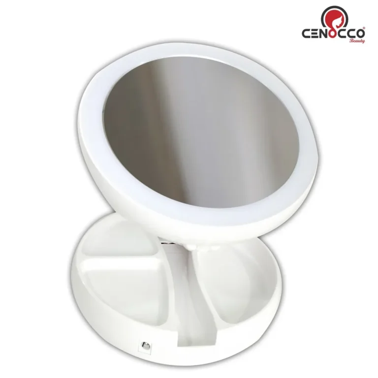 Cenocco Összecsukható LED-es sminktükör, 10x nagyítás, 15,5 x 15,5 x 5 cm, fehér