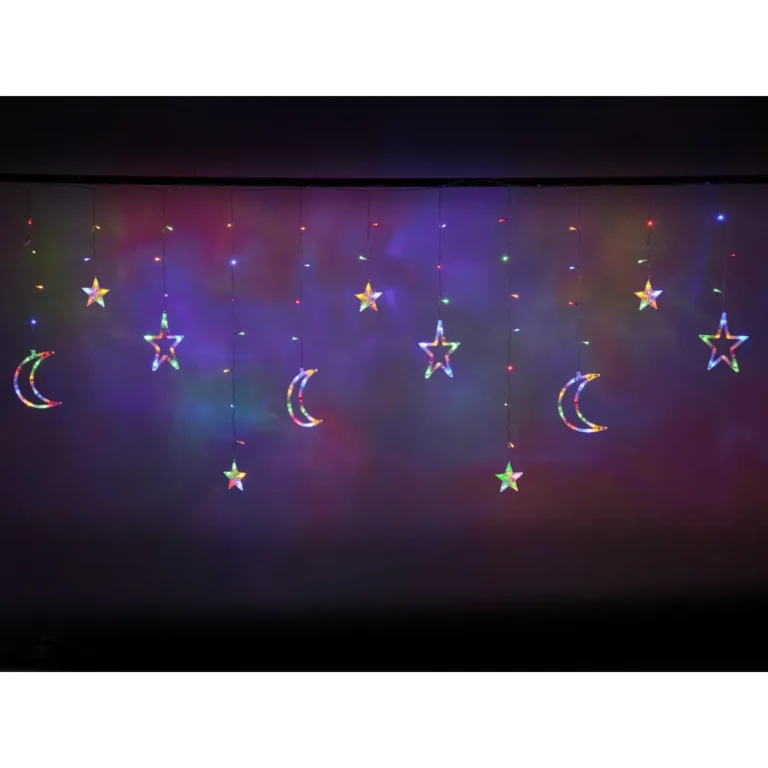 Csillagos-holdas LED-függöny 2,5 m, színes