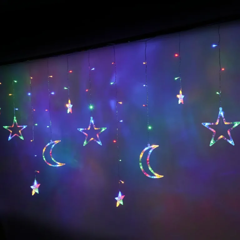 Csillagos-holdas LED-függöny 2,5 m, színes