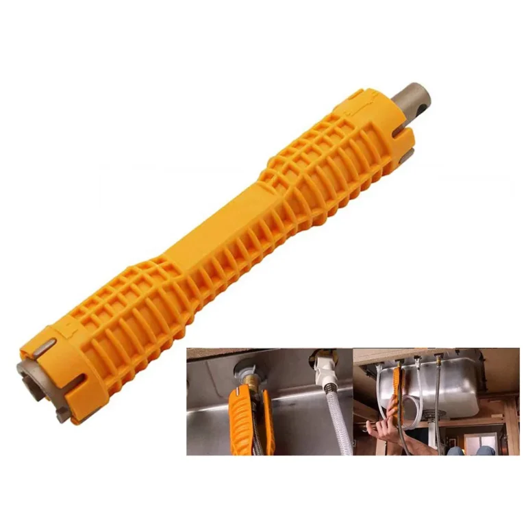 Univerzális dugókulcs csap- és mosogatószereléshez csúszásmentes fogantyúval, 26x5 cm, sárga