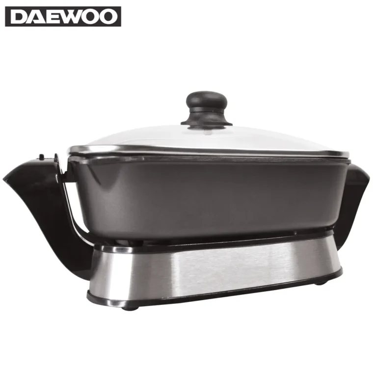 Daewoo Sym-1434: Elektromos grill wok tapadásmentes bevonattal, 1200W, fekete-ezüst szín