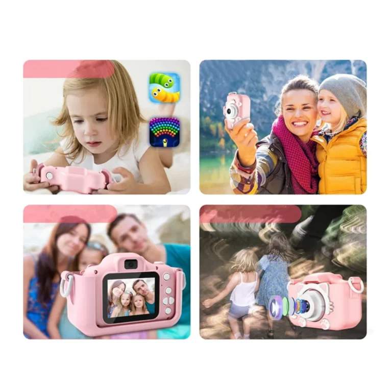 Digitális fényképezőgép játékokkal gyermekek számára szilikon tokban, rózsaszín