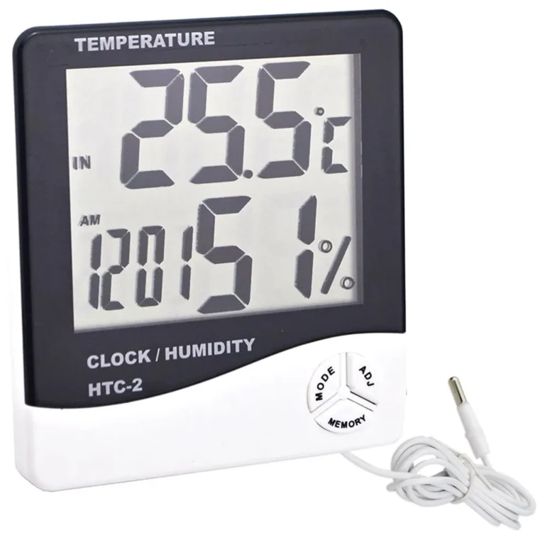 Digitális LCD óra, ébresztővel, hőmérővel, páratartalom-mérővel, kül-és beltéri, fekete, 10x11x2,2 cm