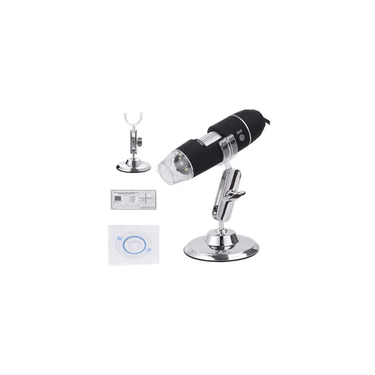 Digitális mikroszkóp, 1000x nagyító 8 szuperfényes SMD LED-del, fekete-ezüst szín