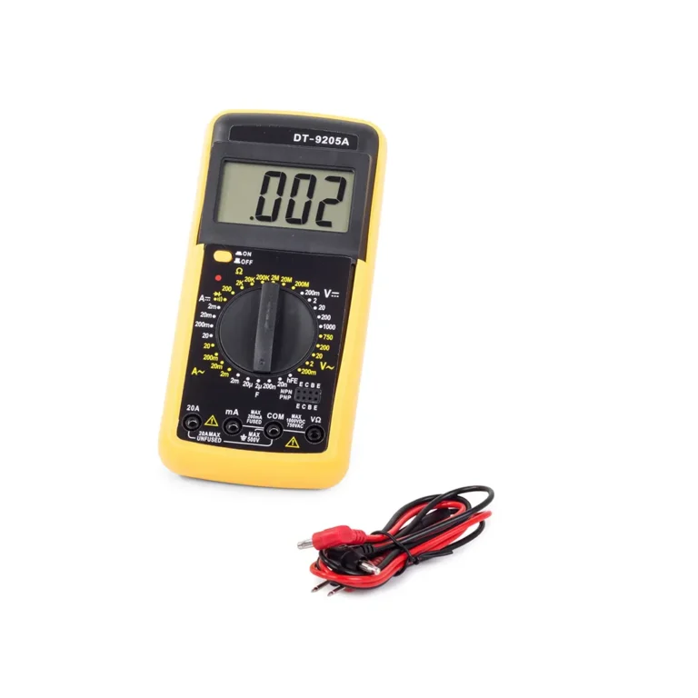 Digitális multiméter árammérő LCD kijelzővel, védő szilikon burkolattal, fekete-sárga