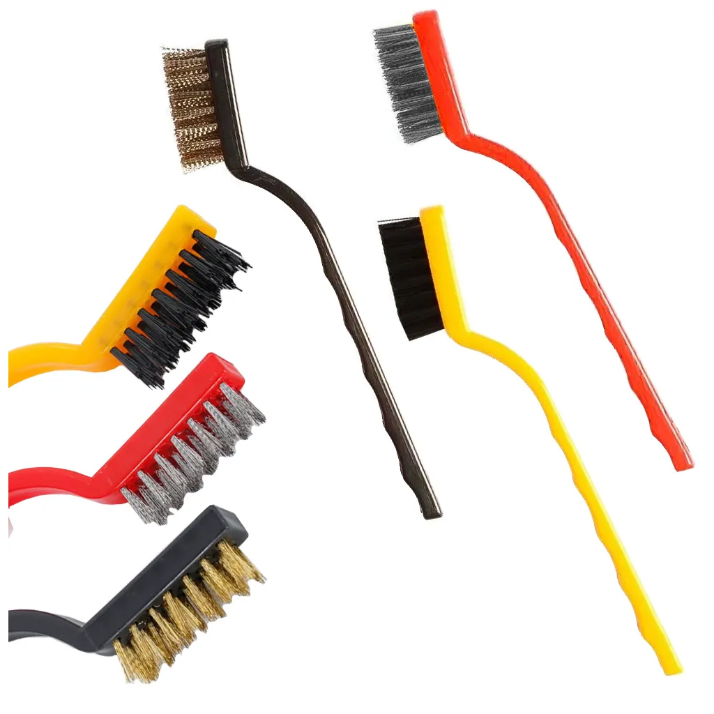 3 db-os mini precíziós drótkefe, piros, fekete, sárga, 16 cm