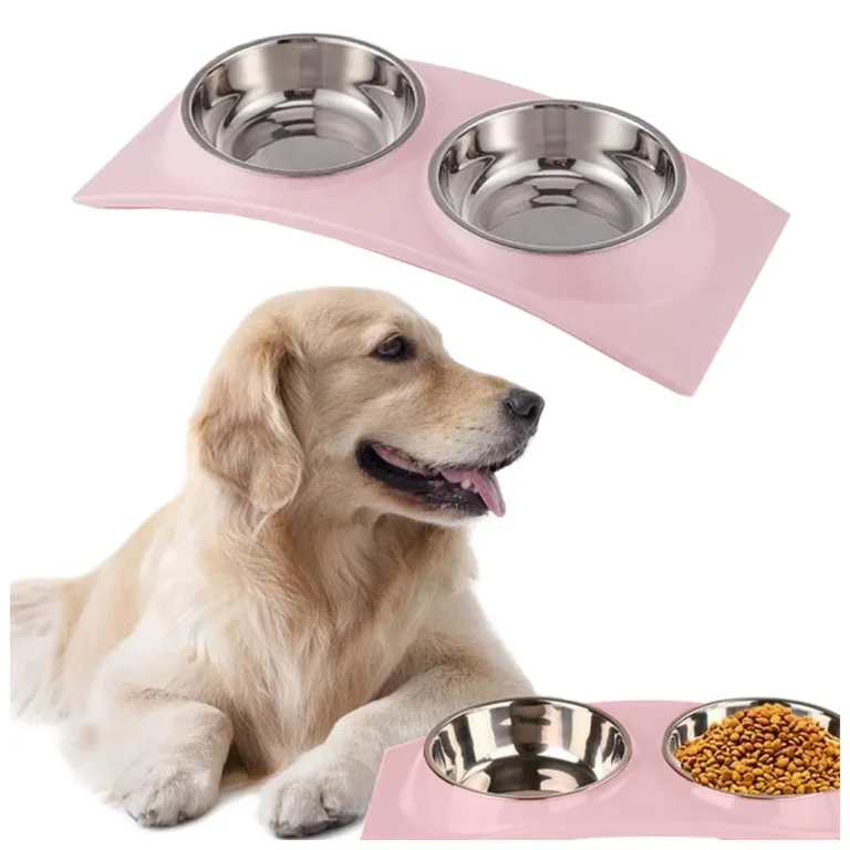 Dupla etetőtál kutyáknak kiveheteő edényekkel (0,4l x 2 db), 38,5cm x 16,5cm, többféle színben