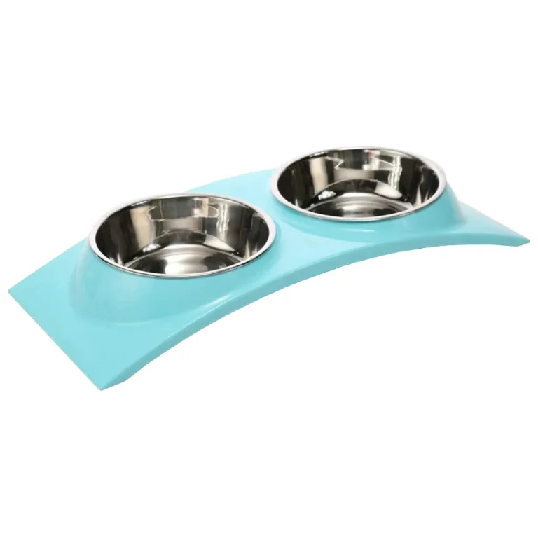 Dupla etetőtál kutyáknak kiveheteő edényekkel (0,4l x 2 db), 38,5cm x 16,5cm, többféle színben