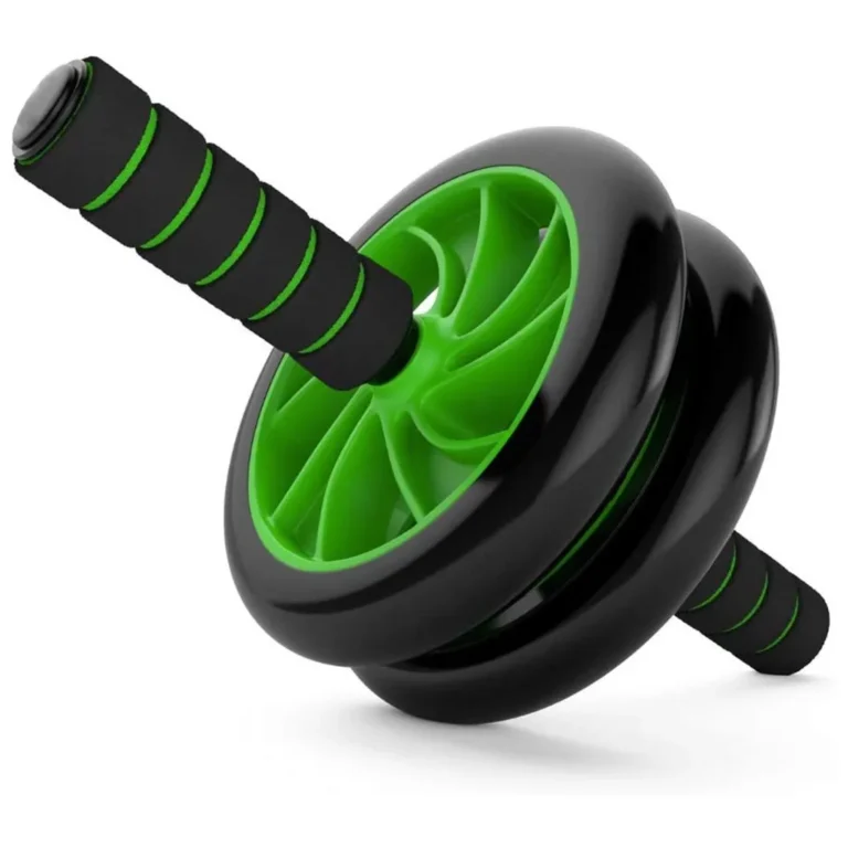 Fitnesz dupla görgős kerék edzőszőnyeggel, 16cm átmérő, kék/zöld