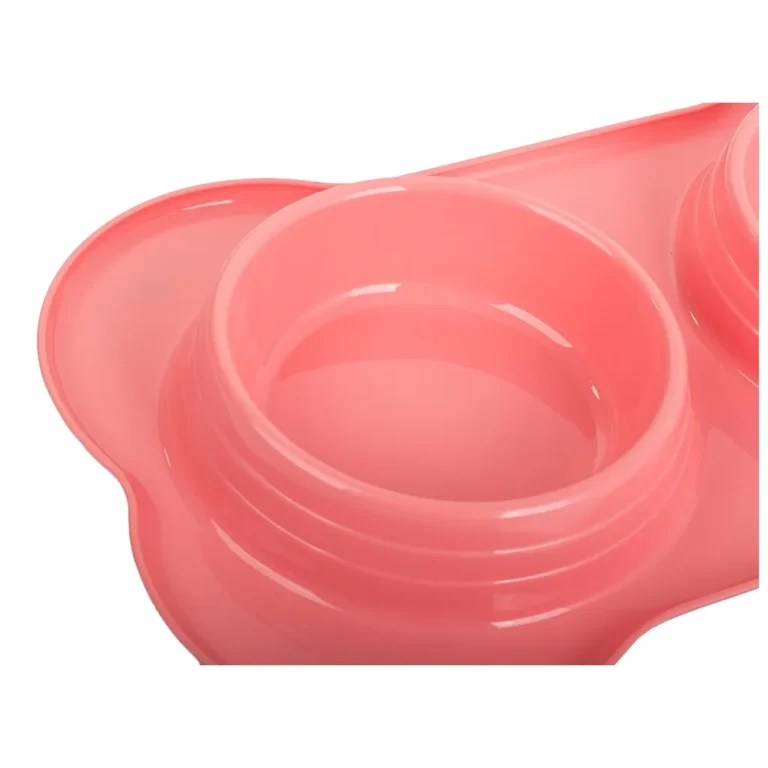 Dupla műanyag tál kutya-macskaeledelhez 0.4 l x 2, rózsaszín