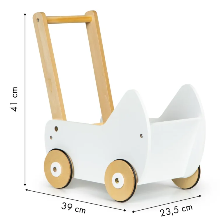 ECOTOYS Fa járássegítő babakocsi, 39×23.5×41 cm, fehér-fa szín