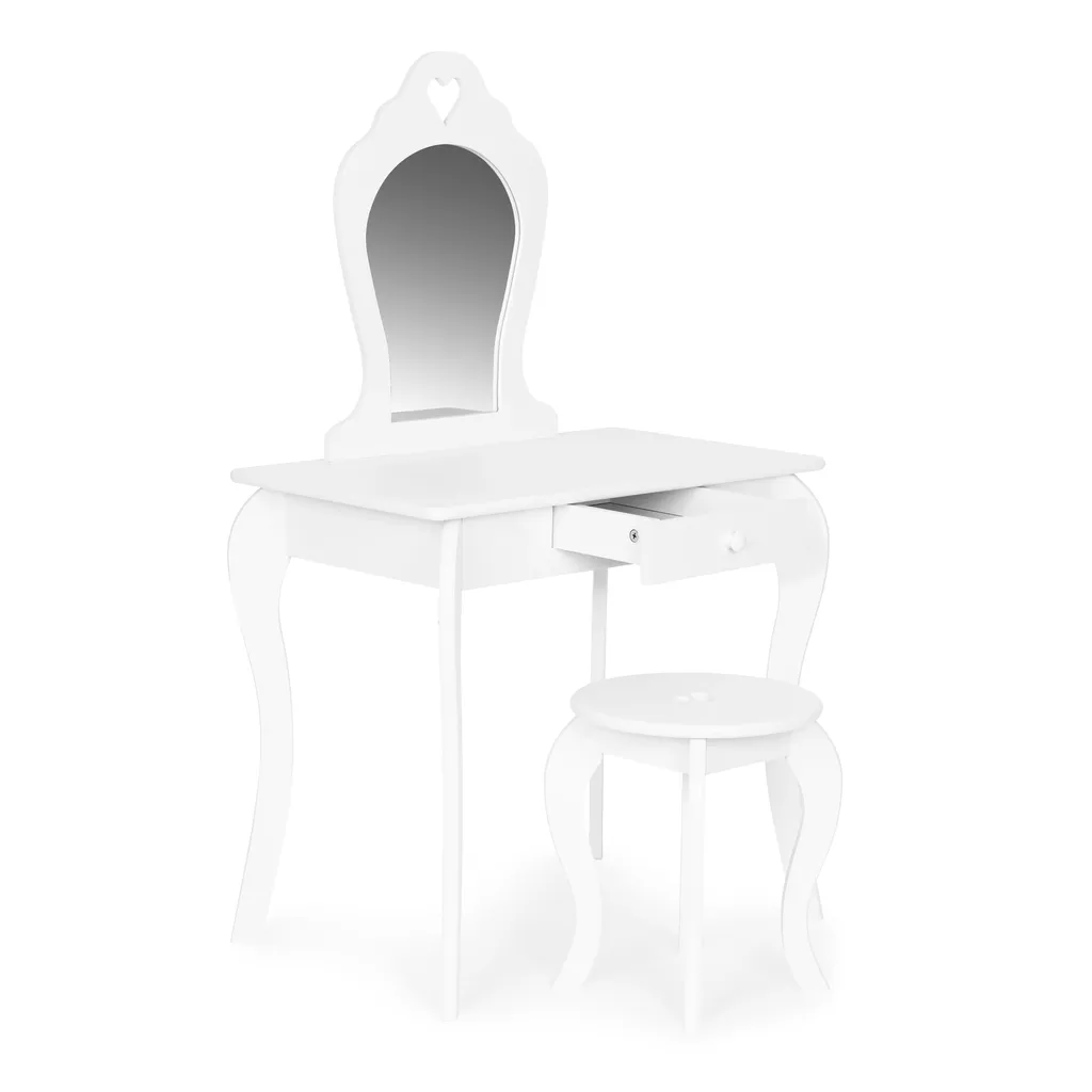 ECOTOYS Fiókos gyermek fésülködő- öltözőasztal tükörrel, székkel, 110x65x43 cm, fehér