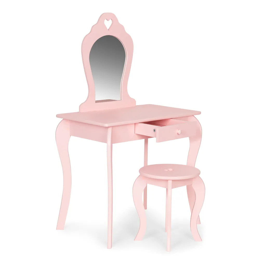 ECOTOYS Fiókos gyermek fésülködő- öltözőasztal tükörrel, székkel, 110x65x43 cm, rózsaszín