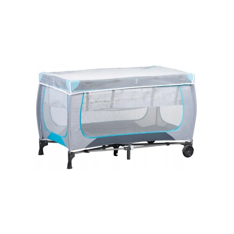 Ecotoys utazóágy pelenkázóasztallal, szúnyoghálóval, kerekekkel, 125 x 65 x 73 cm, szürke-ezüst szín