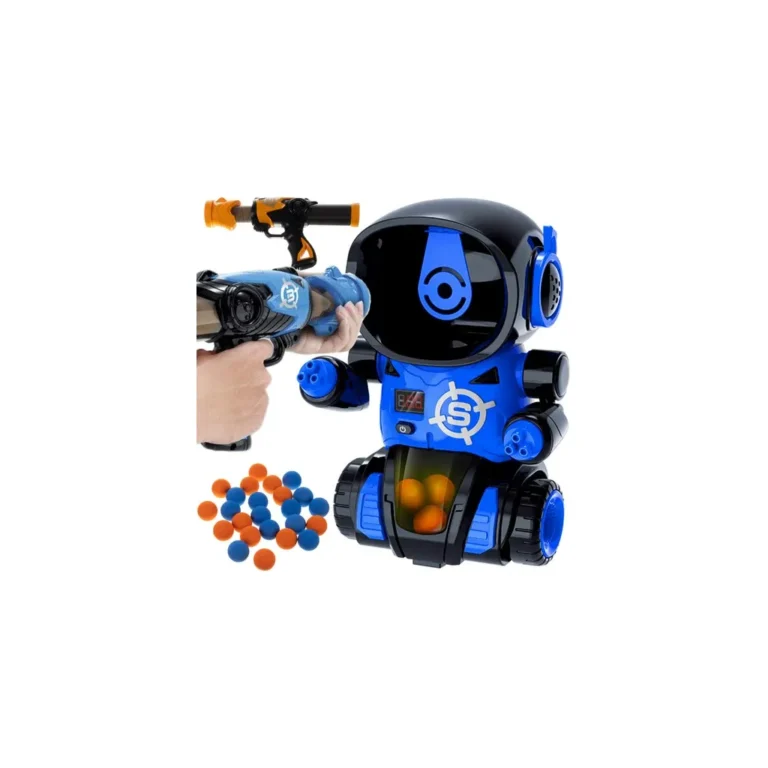 Éhes robot célbalövő játék LCD kijelzővel, 2 fegyverrel, golyókkal, 27 x 19,5 x 15 cm, színes