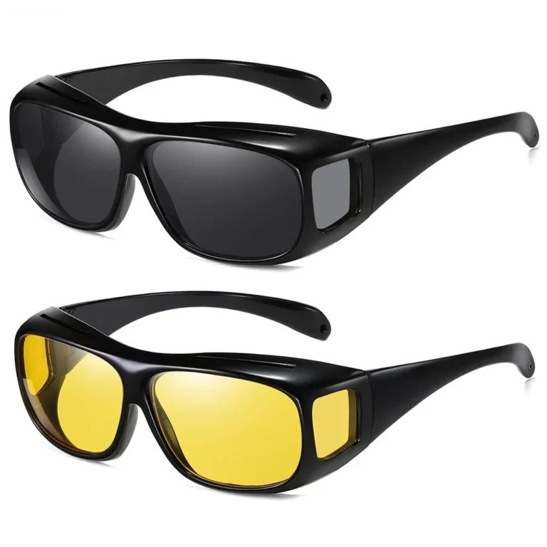 Éjjellátó szemüveg autóvezetők számára 2 db polarizált lencsékkel, 100%-os UV-szűrővel, univerzális méret, fekete