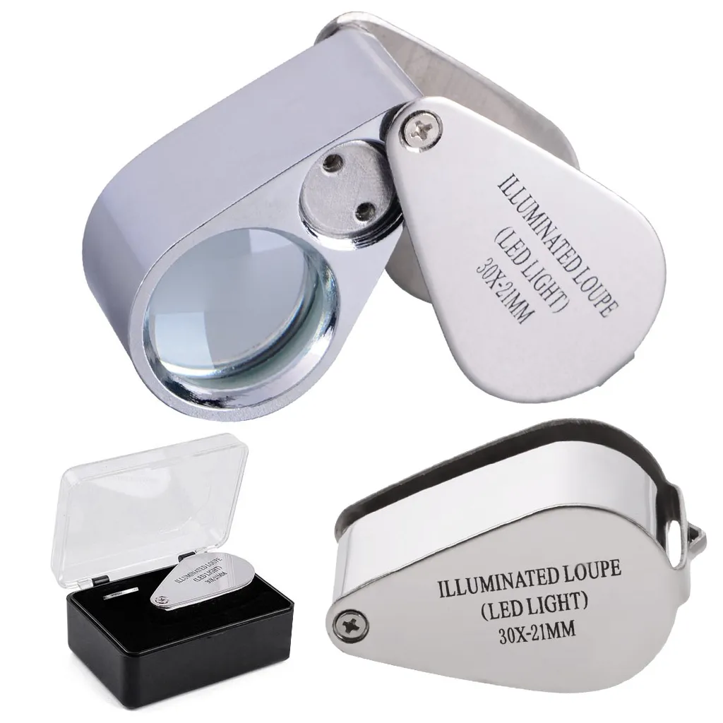 Ékszerész 30x zsebnagyító 2 LED-del, 21mm, fekete