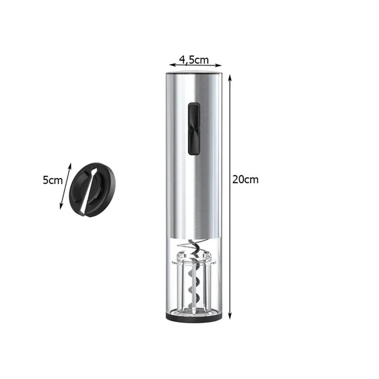 Elektromos dugóhúzó bornyitó LED fénnyel, USB, 20cm X 4,5cm, fekete-króm szín