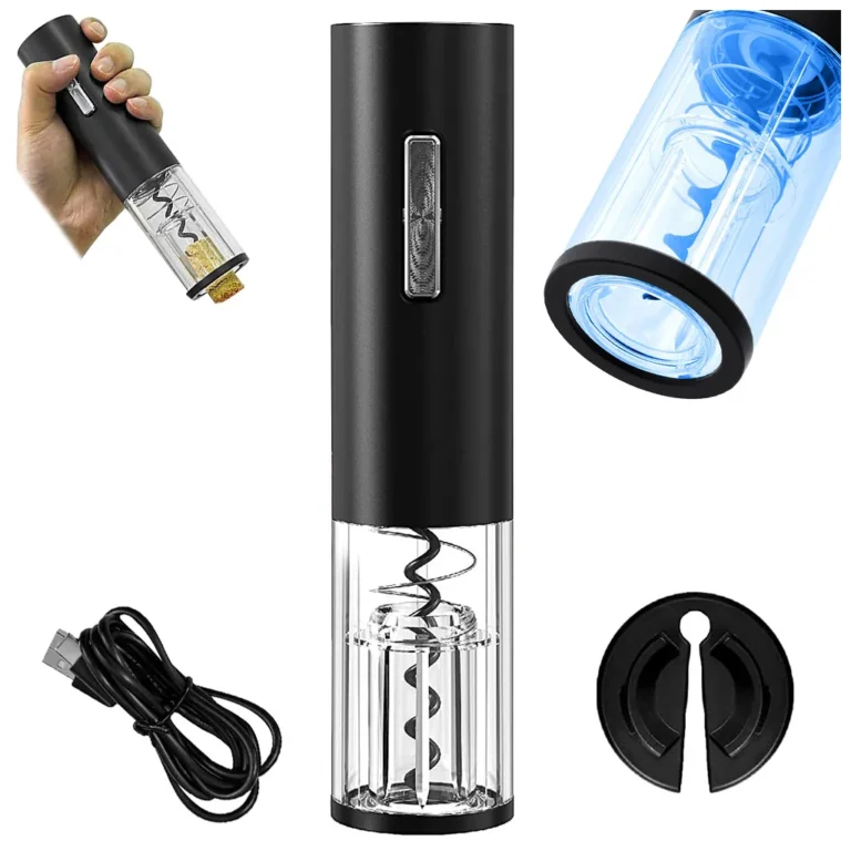 Elektromos dugóhúzó bornyitó LED fénnyel, USB, 19.5cm X 4.5cm, fekete szín