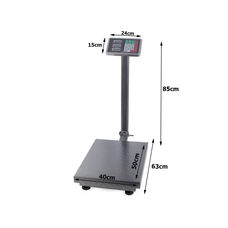 Elektronikus bolti platform mérleg LCD kijelzővel, akkumulátorral, 1kg-tól 300kg-ig, szürke