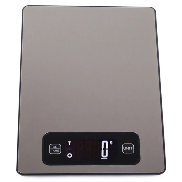 Elektronikus konyhai mérleg LCD kijelzővel, 1 g-5 kg, 22 cm x 15 cm, ezüst szín