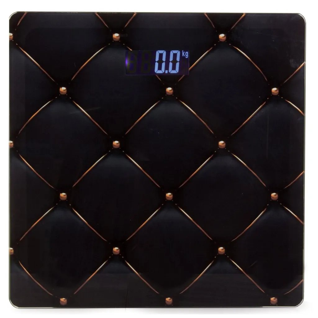 Digitális fürdőszobai mérleg LCD kijelzővel, 28x28x2,5 cm, fekete arany színű mintával
