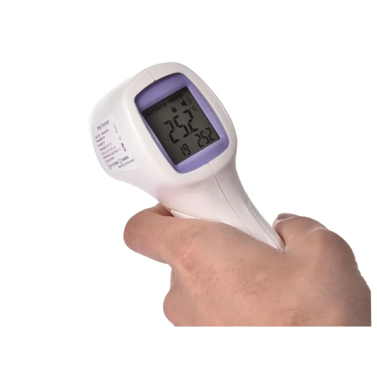 2 az 1-ben érintésmentes infravörös orvosi hőmérő  LCD kijelzővel, 14,9cm x 9,6cm x 4,3cm, fehér-lila
