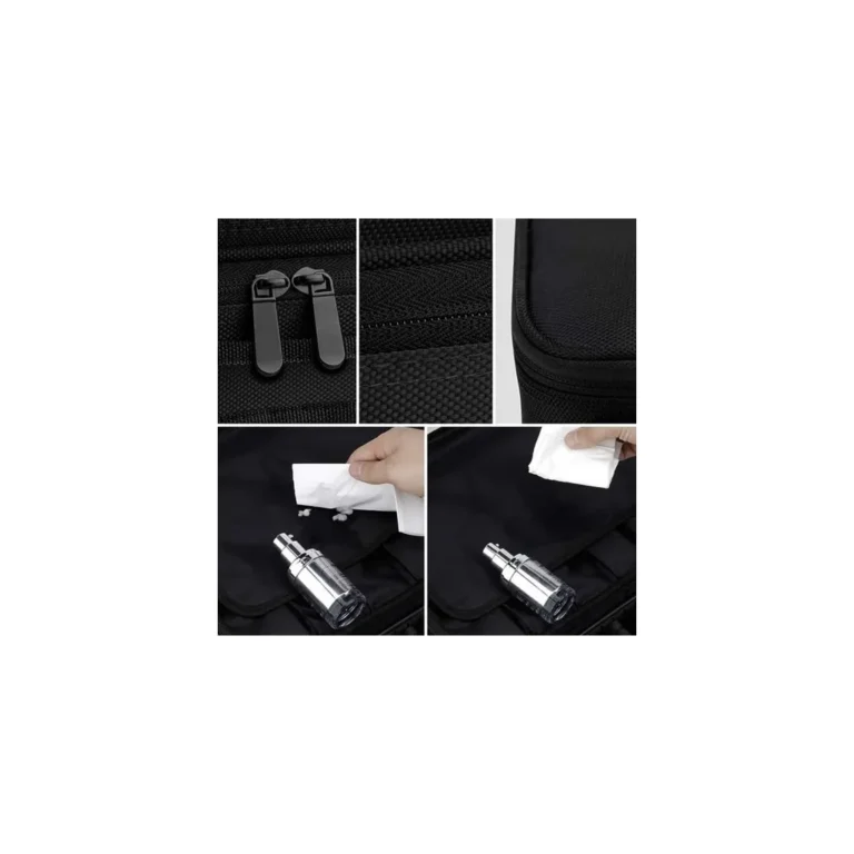 Exkluzív kozmetikai táska 7 rekesszel, fedélben elrejtett kisebb tárolókkal, 26 x 9 x 28 cm, fekete