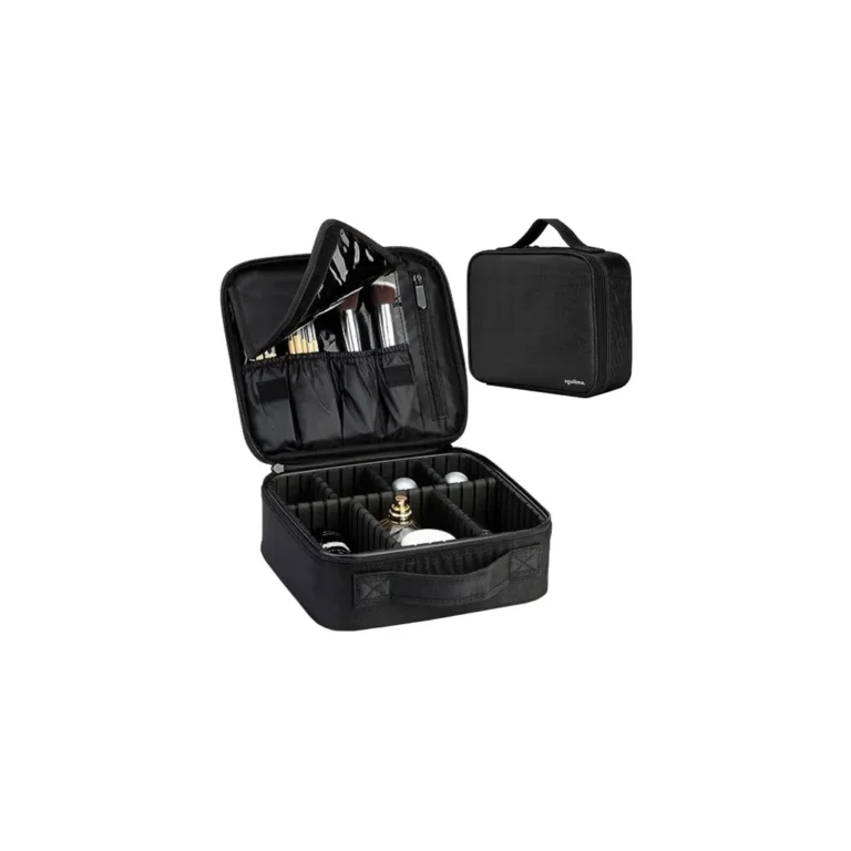 Exkluzív kozmetikai táska 7 rekesszel, fedélben elrejtett kisebb tárolókkal, 26 x 9 x 28 cm, fekete