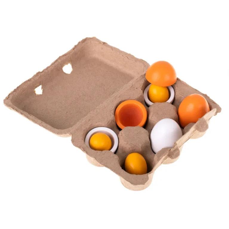 Fa játék tojás tojástartóban, kivehető tojássárgájával, 6db