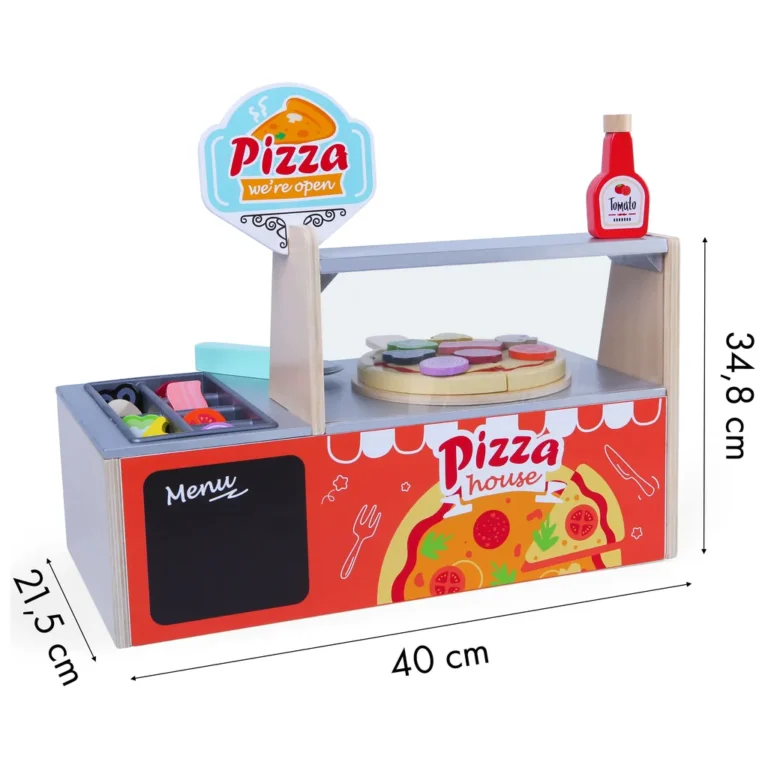 Fa pizza sütő pult pizzával, kiegészítőkkel, 34.8x40x21.5 cm, színes készlet