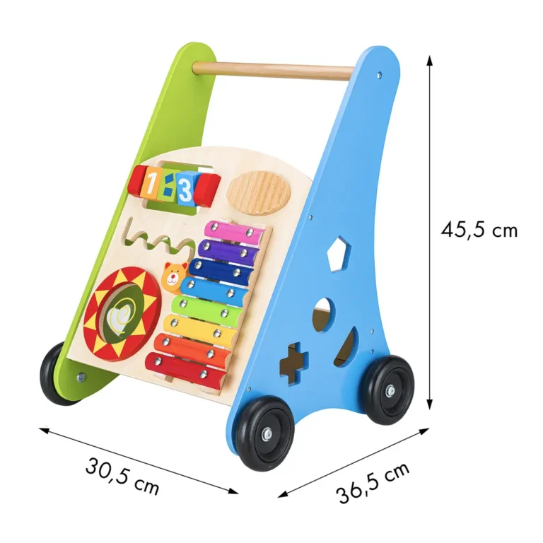ECOTOYS fa járássegítő interaktív tábla, tologatható kerekes játék, 36.5 x 30.5 x 45.5 cm, színes
